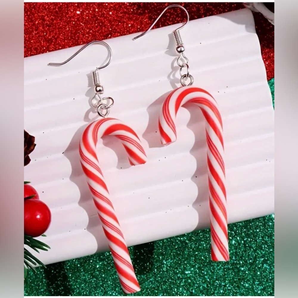 Candy Cane Earrings Polymer Clay Texture Christmas Holiday 1 Available NWT BOGO